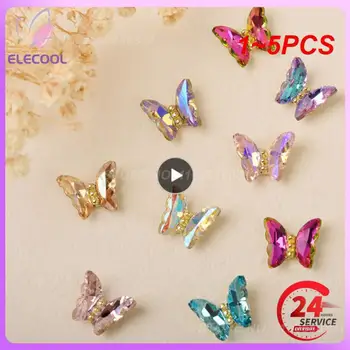 1 ~ 5ШТ Дизайнерских подвесок для дизайна ногтей с бабочками 3D-Роскошный декор для ногтей с бабочками из хрусталя 12x10 мм, маникюр с бабочками из сплава