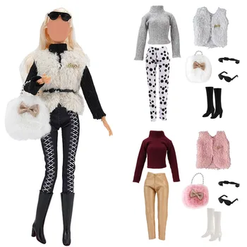 1 комплект повседневной кукольной одежды Зимние Плюшевые свитера, Брюки + обувь Кукольный костюм на 30 см Кукольная одежда Аксессуары Подарочные игрушки для девочек