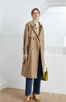 2022 Осень в английском стиле Шикарный женский Высококачественный Двубортный тренч Элегантное пальто с поясом C702