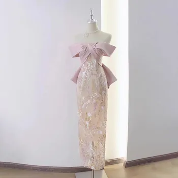 2023 Коктейльные платья Blush без бретелек на молнии сзади с большим бантом, аппликация из бисера и пайеток, вечернее платье длиной до щиколоток