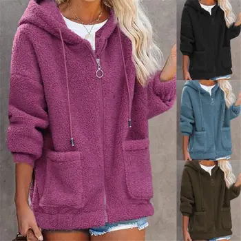 2023 Осенний флисовый свитер из шерпы, плюс размер 3XL, кардиган с капюшоном, свободные Большие карманы, плюшевая куртка на молнии, зимние теплые топы