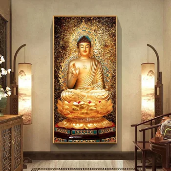 5D Алмазная живопись, полная вышивка, Китайская Золотая статуя Будды, Вертикальная алмазная живопись, Вышивка крестом, 3D, Украшения своими руками