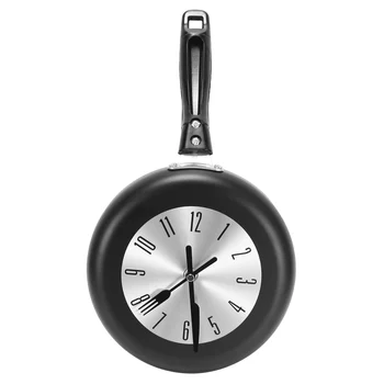 8-дюймовые подвесные настенные часы с дизайном сковороды, кухонные металлические часы, уникальные настенные часы в тематике, для украшения домашней комнаты, черные