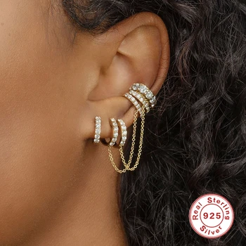 AIDE, серьги-клипсы с двойным блестящим бриллиантом из стерлингового серебра 925 пробы для женщин, 18-каратное позолоченное Асимметричное украшение для ушей Orecchini Jewel