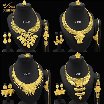 ANIID Новый Индийский Комплект ювелирных изделий из 24-каратного золота для женщин, Африканское свадебное ожерелье, Серьги, Дубай, Нигерийская свадьба Оптом