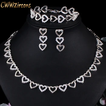 CWWZircons Прекрасная женская вечеринка по случаю помолвки, ожерелье в форме сердца, серьги, браслет, комплект ювелирных изделий из 3 предметов с кубическим цирконием для свадьбы T499