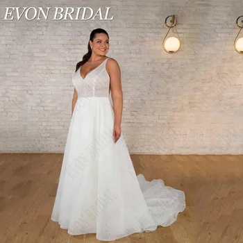 EVON BRIDAL Изысканные свадебные платья больших размеров без рукавов с открытой спиной, платья для невесты из тюля трапециевидной формы, vestidos de novia talla grande
