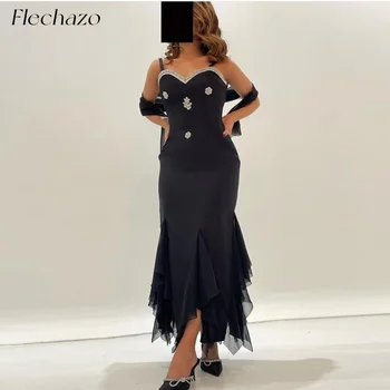 Flechazo, черные вечерние платья, расшитые рюшами в виде спагетти-бусин, элегантное женское платье 2024 vestidos de gala mujer