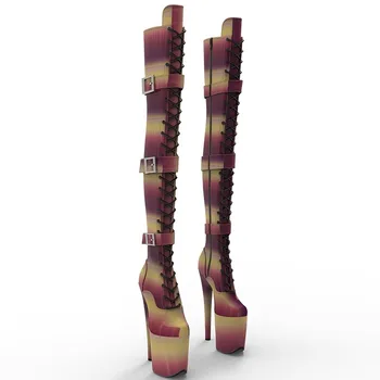 LAIJIANJINXIA/ Новая Модная обувь для танцев на шесте с искусственным верхом 20 см/8 дюймов, Женские Современные сапоги выше колена на платформе и высоком каблуке, 580