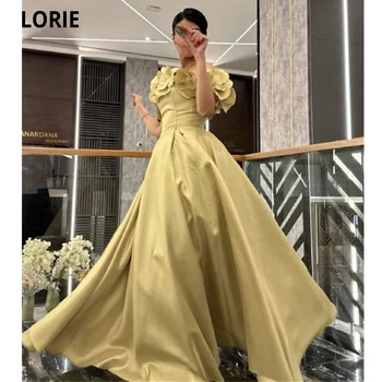 LORIE Sexy Saudi Arabia, Женское платье для выпускного вечера, Золотое вечернее платье трапециевидной формы без бретелек с 3D цветами, Вечернее платье с короткими рукавами, Праздничное платье