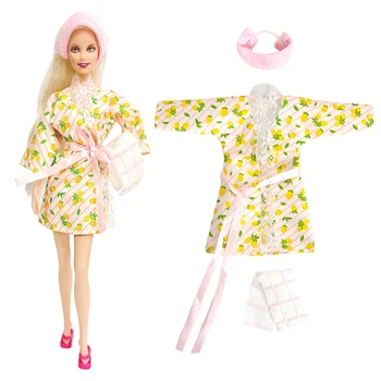 NK 1 комплект, Повседневное банное полотенце с лимоном, Ночная рубашка + Головной убор, Модная праздничная одежда для куклы Барби, Аксессуары, Подарочная игрушка для девочек