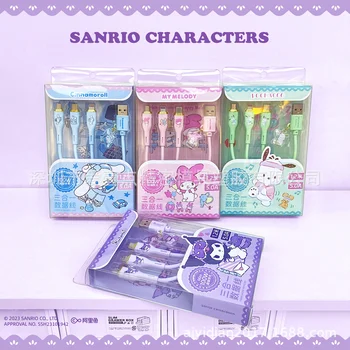 Sanrio My Melody Kuromi Cinnamoroll Pochacco Три Типа Кабелей для сверхбыстрой зарядки данных Три В одном Кабели для флэш-зарядки данных