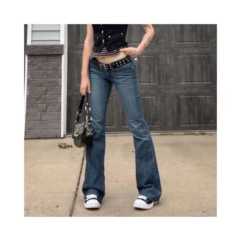 Y2K 2024 Модные свободные джинсовые брюки в стиле ретро, тонкие Джинсы в стиле харадзюку, широкие Джинсы, расклешенные Джинсы, женские узкие джинсы с высокой талией