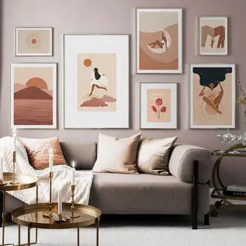 Абстрактный горный цветок в стиле бохо, девушка-слон, плакаты на скандинавскую тему и принты, настенное искусство, картина на холсте, декор для гостиной