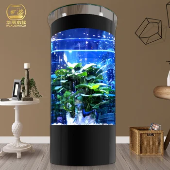 Аквариум с золотыми рыбками в гостиной маленький 2023 новый полукруглый стеклянный аквариум цилиндрический вертикальный напольный большой