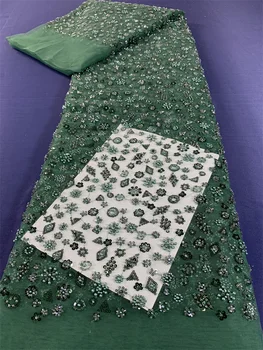 Африканская кружевная ткань с блестками и бисером, Зеленый 2023, Высококачественная кружевная ткань с последовательной вышивкой, Французская Нигерийская кружевная ткань для свадебного платья