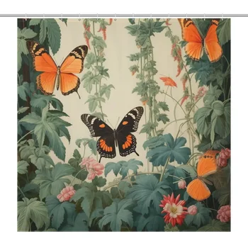 Бабочка, Цветочное растение, весенняя занавеска для душа, водонепроницаемая роскошь для ванной комнаты с крючками 12шт.