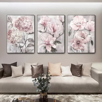 Бескорыстно-Акварельные плакаты с розовыми цветами, настенные рисунки для гостиной, Винтажная абстрактная живопись на холсте, украшения для дома