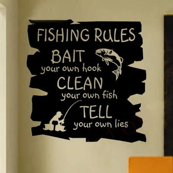 Виниловая надпись на стене Забавные правила рыбалки виниловые наклейки на стены, художественная наклейка на стену для рыбалки