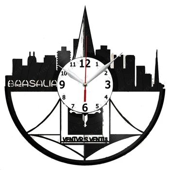 Виниловая пластинка Brasília, Настенные часы для домашнего декора, Уникальный дизайн, Оригинальный подарок ручной работы, Виниловые часы, Черные Эксклюзивные часы, фан-арт