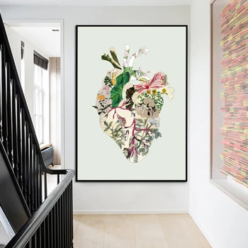 Винтажное Ботаническое Сердце на зеленой доске для рисования, Настенный холст с абстрактной картиной, Плакат для украшения дома в Кофейне