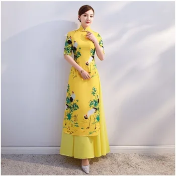 Восточные Элегантные Тонкие женщины Ципао Современный Китайский костюм в национальном стиле Китайское Традиционное Ретро Банкетное платье с принтом Платье Ао Дай