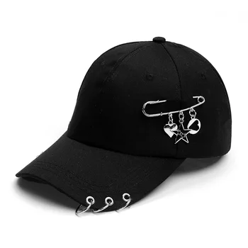 Готическая бейсболка, мужские черные кепки с железным обручем, металлическое кольцо, крутая хлопковая кепка для гольфа, мужские повседневные уличные хип-хоп шляпы для унисекс