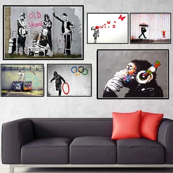 Граффити Арт-коллаж, картина на холсте с обезьяной, уличный арт-плакат и принт, настенные рисунки в скандинавском стиле для домашнего декора