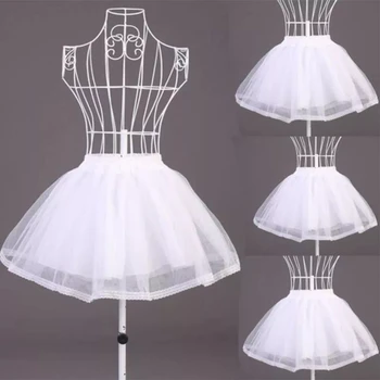 Двухслойные однотонные Короткие нижние юбки из тюля с эластичным поясом, Нижняя юбка А-силуэта, кринолин для свадебного платья