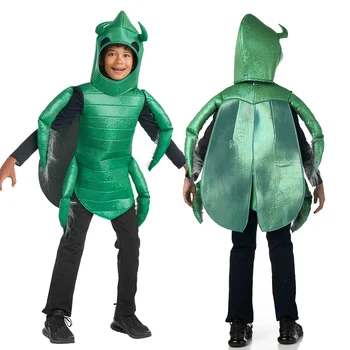 Детская зеленая туника со шляпой для Хэллоуина, карнавальный детский костюм насекомых-жуков