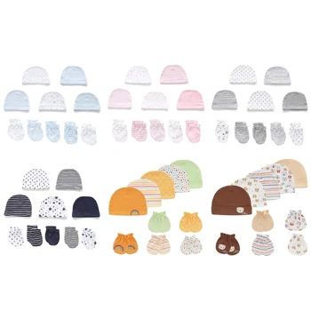 Детские шапочки и варежки для новорожденных, хлопковая зимняя шапочка, перчатки без царапин, набор