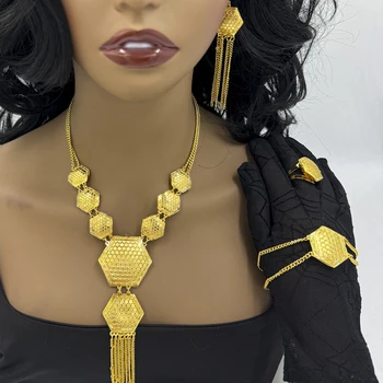 Дубай Индийское Ожерелье С Кисточками Серьги Длинный Кулон Золотые Ювелирные Наборы для Женщин Африканская Свадебная Вечеринка Ювелирные Подарки