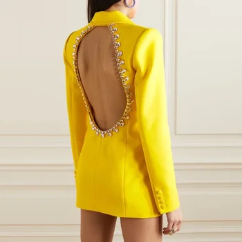 Желтый дамы день рождения костюм куртка вечеринка личность спинки Алмаз стразы из бисера с бриллиантами в долгосрочной разделе.