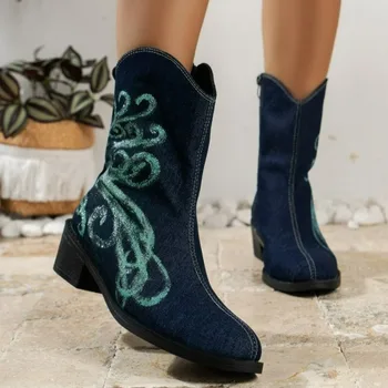 Женская обувь в продаже; Новые женские ботинки с рукавами; осенние ковбойские ботинки с острым носком смешанных цветов на среднем толстом каблуке в западном стиле;