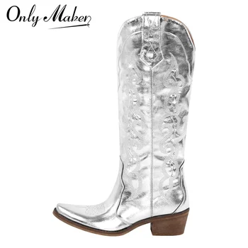 Женские ботинки Onlymaker в стиле вестерн с острым носком, ковбойские ботинки-ковбойки на блочном каблуке