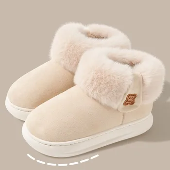 Женские зимние ботинки с мехом, теплые замшевые ботинки, зимняя обувь 2024 года, мягкая подошва, удобная, легкая снаружи, пары с толстым дном, короткие ботинки
