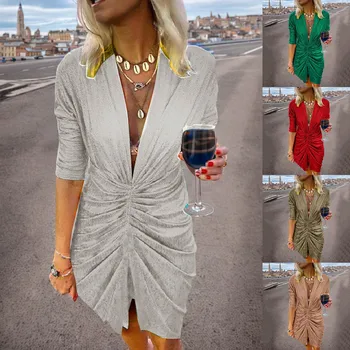 Женское облегающее сексуальное короткое платье с V-образным вырезом, расшитое блестками, Уличная одежда, Пляжное Свободное