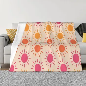 Заводное одеяло с рисунком солнца в стиле ретро - коричнево-оранжево-розовая палитра, покрывало на кровать, уличные декоративные одеяла для дивана