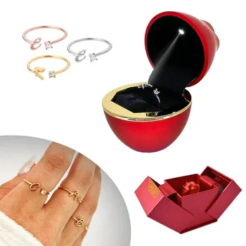 Изготовленное на заказ Начальное кольцо из циркона, кольцо из нержавеющей стали с буквой A-Z, кольцо для женщин, Подарочная коробка с розами, набор модных ювелирных изделий, подарок