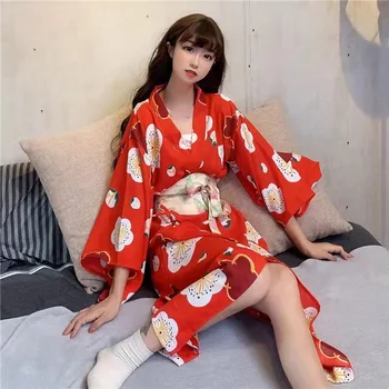 Кимоно с японским принтом, Эротическое белье, Сексуальные Пижамы, Ночные рубашки, Костюм Страстного искушения, Кровать, Маленькая грудь, Униформа.