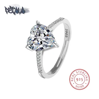 Классическое кольцо из стерлингового серебра 925 пробы для женщин Изысканное кольцо в форме сердца большого размера, Блестящие украшения из циркона, Обручальное кольцо с бриллиантом