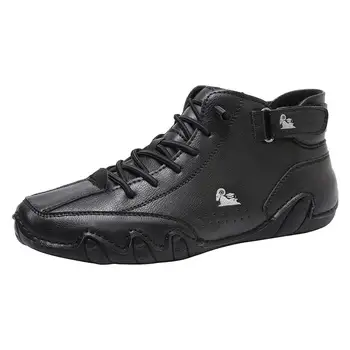 Кожаная обувь для мужчин, повседневные кроссовки 2023, водонепроницаемые мотоциклетные ботильоны, Итальянская брендовая мужская обувь
