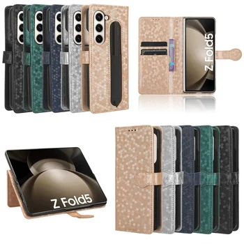 Кожаный Чехол Защитная Крышка Для Samsung Galaxy Z Fold 5 3 4 5G Откидная Крышка Подставка Fold5 Fold4 Fold3 Бумажник Подставка Для Карт Чехол Для Телефона