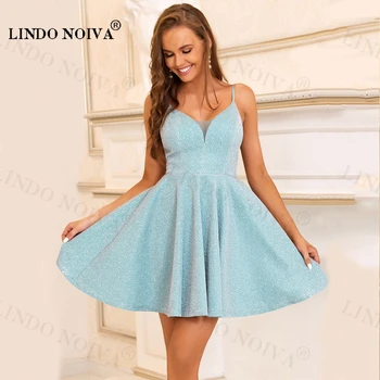 Коктейльные платья LINDO NOIVA с блестками, короткое платье на бретельках для подростков, вечерние платья трапециевидной формы для выпускного вечера Vestido De Fiesta