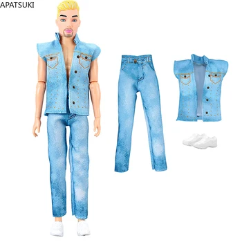 Комплект одежды из модного фильма для куклы Кен Бой, синий топ, брюки, белые туфли, наряды для парня Барби, аксессуары для Кена, детские игрушки
