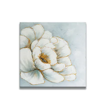Красивые белые цветы с позолотой, 100% ручная роспись, холст, масло, картины для гостиной, спальни, украшения дома без рамы