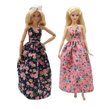 Кукольная одежда Платье с Цветочным рисунком 30 см 1/6 с Воротником-стойкой и открытой спиной, Цветочное пышное Длинное платье, Аксессуары для Повседневной Носки, Одежда для куклы Барби
