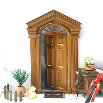 Кукольный домик в миниатюре 1: 12, имитация двери виллы в европейском стиле в стиле ретро, Дверная мебель, модель декора, Аксессуары для кукольного дома