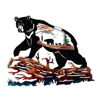 Металлический декор Медведь Металлическое настенное искусство Дерево Индивидуальность Черный медведь Животное украшение для гостиной Металлический декор Искусство Простота в использовании