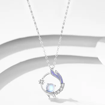 Милое ожерелье из стерлингового серебра 925 пробы с кристаллами лунного света для женщин и девочек, подарок на День Святого Валентина, модные ювелирные изделия оптом